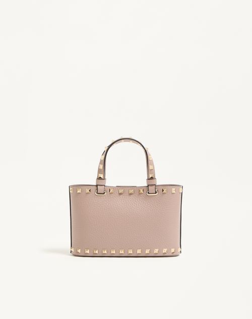 Valentino Garavani - Rockstud Mini Shopping Bag In Grainy Calfskin - Poudre - Woman - Totes